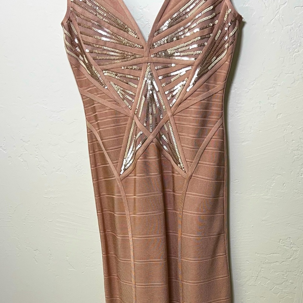 Long rose gold beige dress